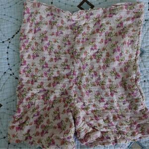 Free People Floral Textured Bike Shorts - Pink and Green